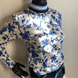 Tory Burch 100% cotton blue/white print shirt